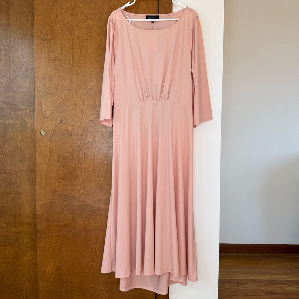 Eloquii Soft Pink Long Sleeve Open Back Maxi Dress